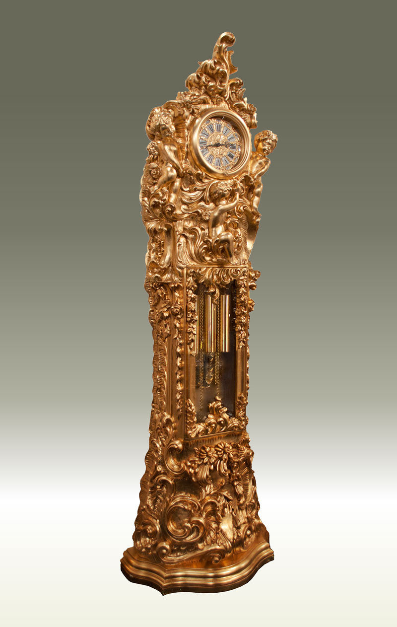 Grandfather clock Art.550/G all gold leaf with 3 Angel